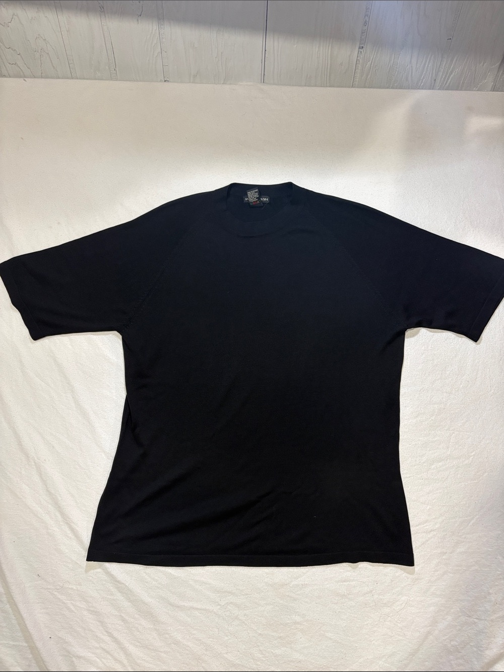 Kevoman Solid Black Short Sleeve Mock Neck Fine Knit Sweater - Size L